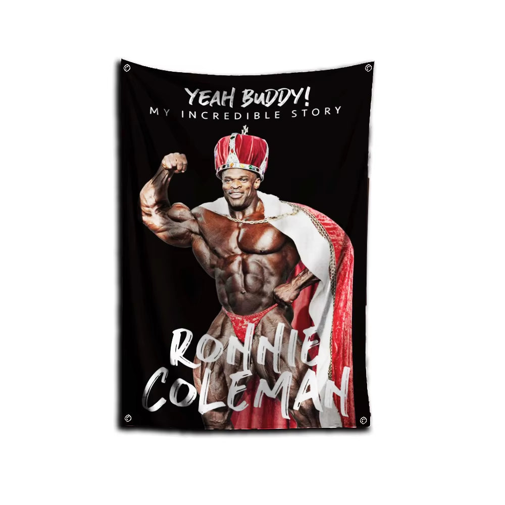 3X5 Ft Bodybuilding GYM Schwarzenegger Ronnie Flag Polyester Printing Banner for Garage Wall Out Door Decoration with Grommets