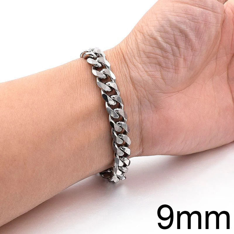 New Trendy Cuban Chain Men Bracelet Classic Stainless Steel 3/5/7/9Mm Width Chain Bracelet for Men Women Jewelry Gift