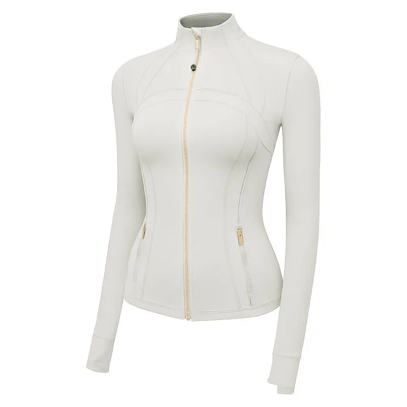 Women'S New Spring & Summer 2.0 Version Stand Collar Gold Zipper High Stretch Sports Jacket - Ideal for Outdoor Running Yoga