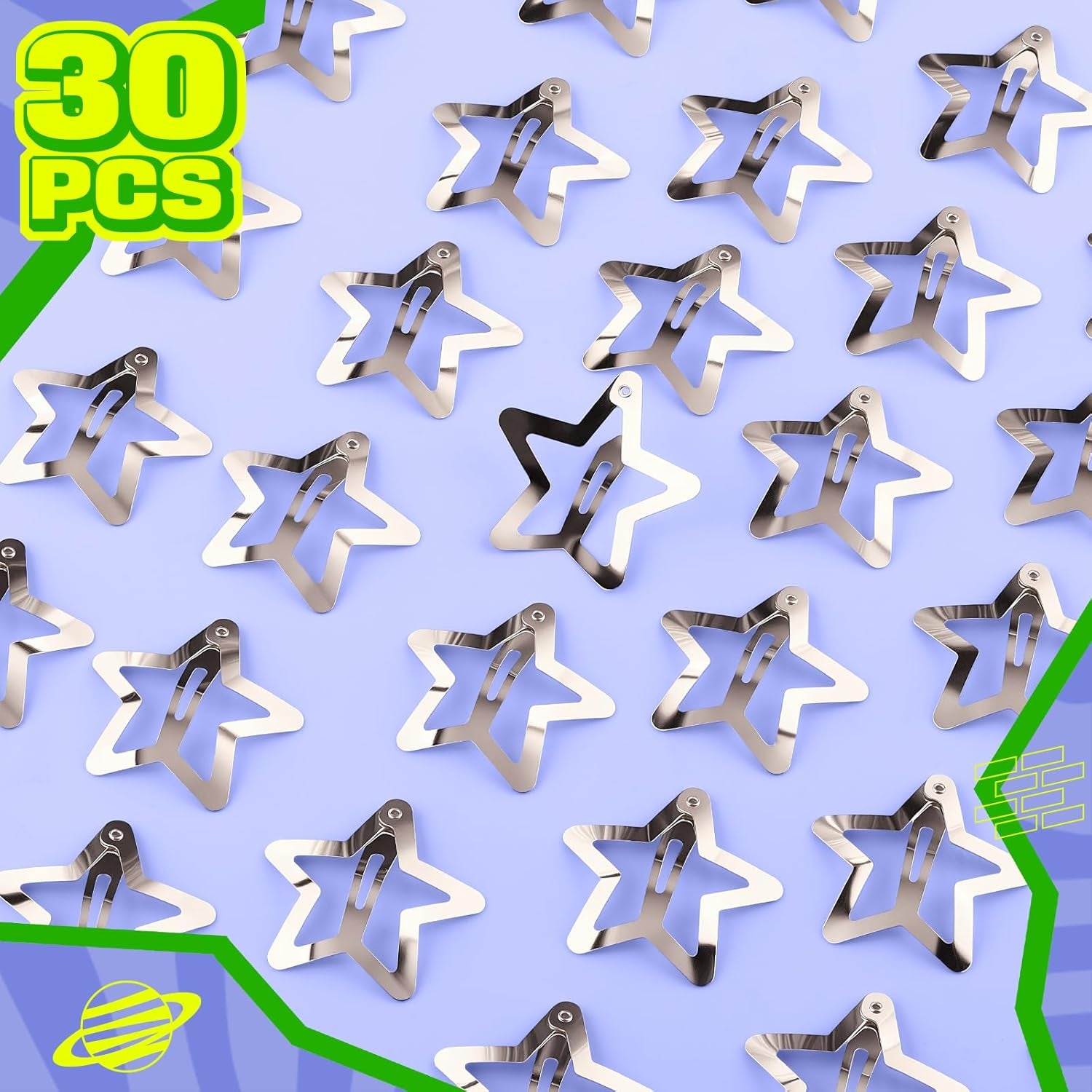 30 PCS 1.61" Star Hair Clips, Y2K Hair Accessories, Silver Clips for Girls Women, Rave Accessories, Non Slip Barrettes, Metal Snap Hair Clips