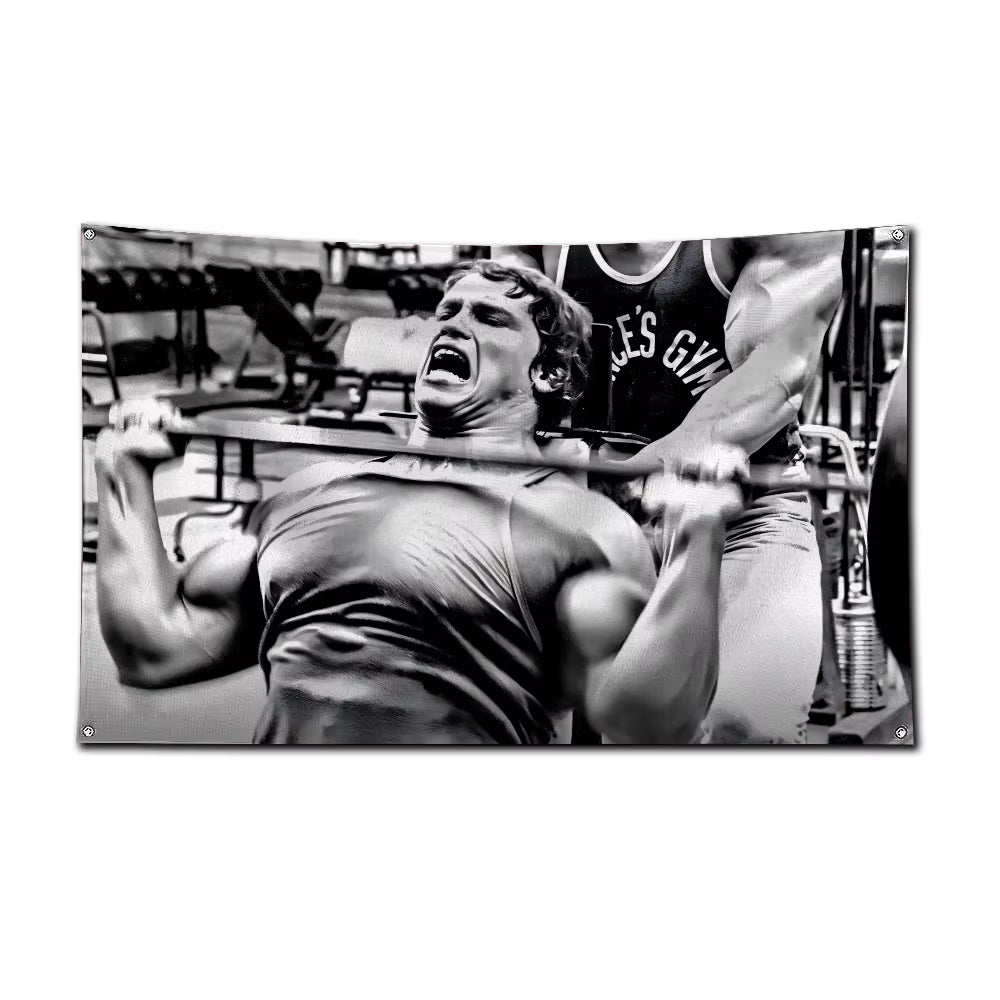 3X5 Ft Bodybuilding GYM Schwarzenegger Ronnie Flag Polyester Printing Banner for Garage Wall Out Door Decoration with Grommets