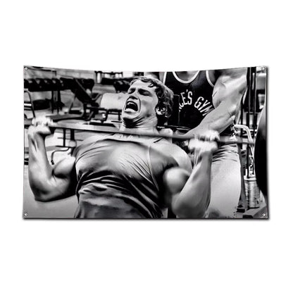 3X5 Ft Bodybuilding GYM Schwarzenegger Ronnie Flag Polyester Printing Banner for Garage Wall Out Door Decoration with Grommets