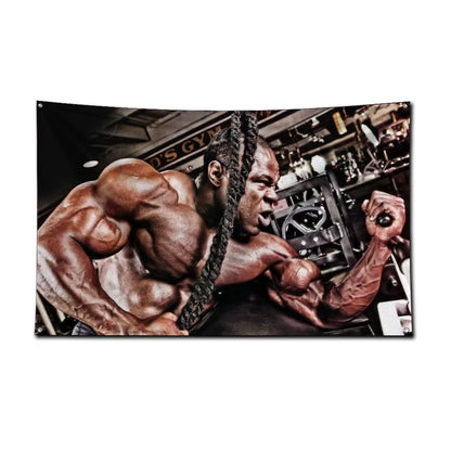 3X5 Ft Bodybuilding GYM Schwarzenegger Ronnie Flag Polyester Printing Banner for Garage Wall Out Door Decoration with Grommets