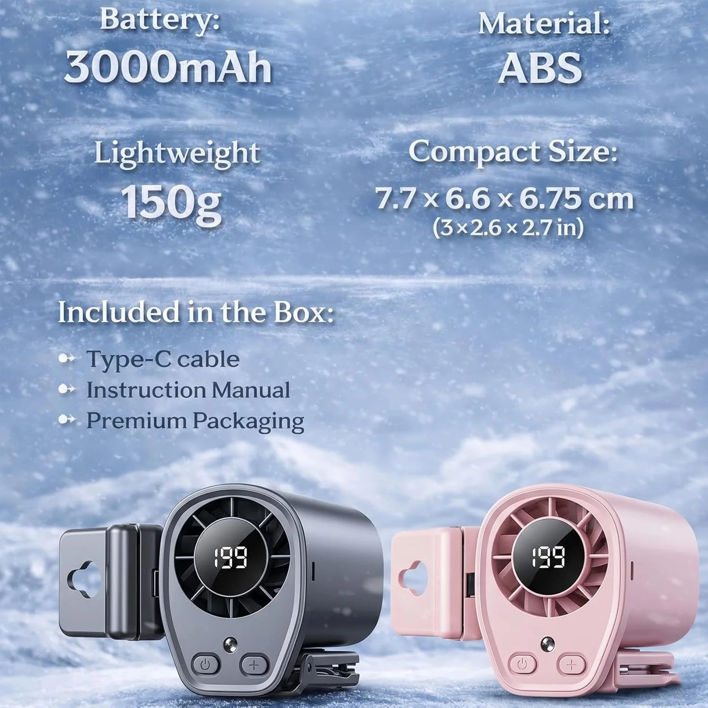Portable Car AC, 2026 New Car Clip on Air Conditioner Fan with LED Display, 360 Rotation, 199 Speeds Adjustable Mini Cooling System for Auto Vehicle Van Truck SUV RV