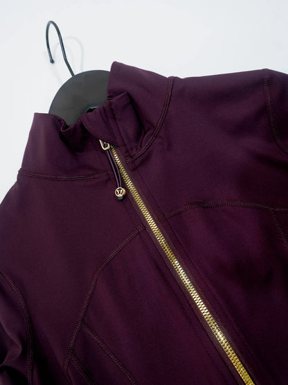 Gold Zipper Jacket and Yoga Pants Set, Sportswear, Quick-Dry and Breathable, Slimming and Lightweight, Tight-Fitting