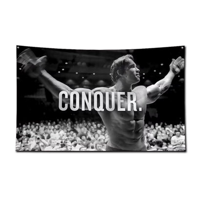 3X5 Ft Bodybuilding GYM Schwarzenegger Ronnie Flag Polyester Printing Banner for Garage Wall Out Door Decoration with Grommets