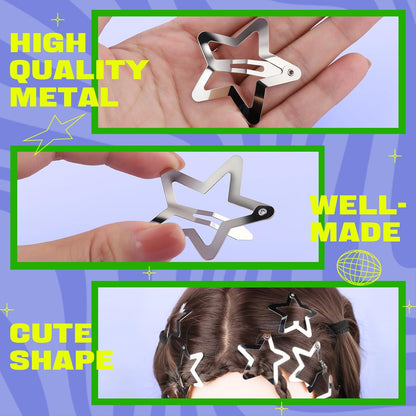 30 PCS 1.61" Star Hair Clips, Y2K Hair Accessories, Silver Clips for Girls Women, Rave Accessories, Non Slip Barrettes, Metal Snap Hair Clips