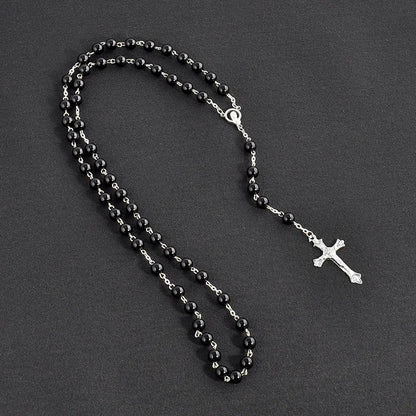 Vintage Pearl Bead Chain Christian Catholic Rosary Cross Rosary Pendant Necklace for Women Men Charm Religious Jewelry Gifts