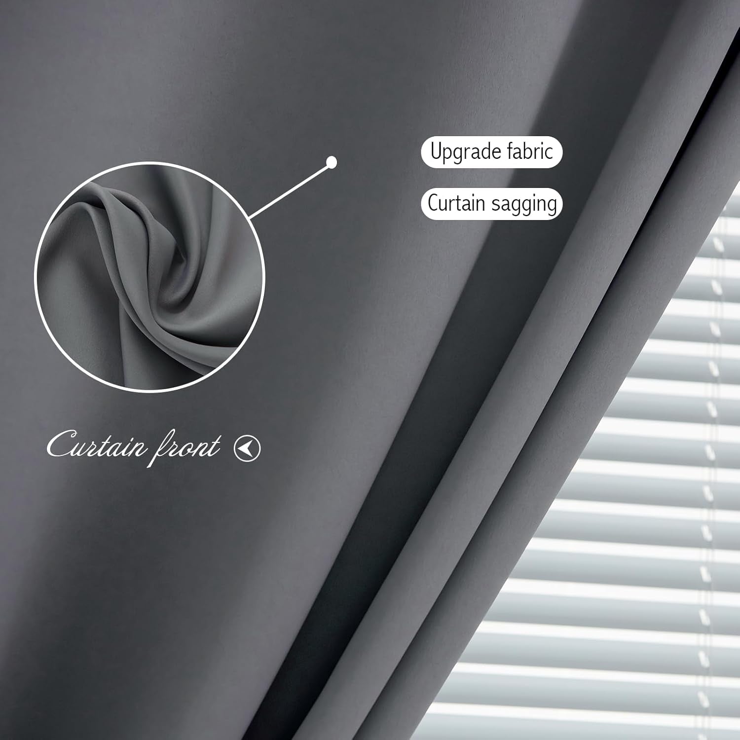 Magic Tape Blackout Curtains for Bedroom No Drillng Self Adhesive Curtains No Rod Small Window, 47" W X 84" L, Grey, 1 Panel