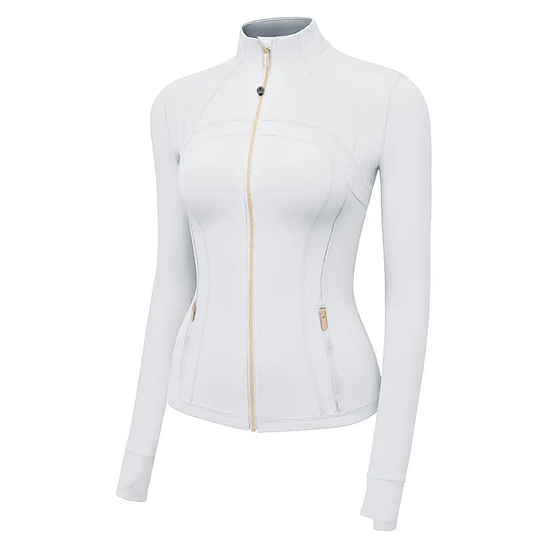 Women'S New Spring & Summer 2.0 Version Stand Collar Gold Zipper High Stretch Sports Jacket - Ideal for Outdoor Running Yoga