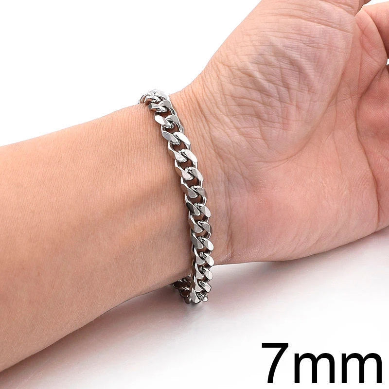 New Trendy Cuban Chain Men Bracelet Classic Stainless Steel 3/5/7/9Mm Width Chain Bracelet for Men Women Jewelry Gift