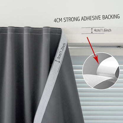 Magic Tape Blackout Curtains for Bedroom No Drillng Self Adhesive Curtains No Rod Small Window, 47" W X 84" L, Grey, 1 Panel