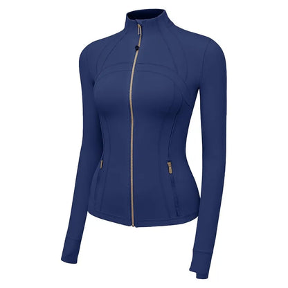 Women'S New Spring & Summer 2.0 Version Stand Collar Gold Zipper High Stretch Sports Jacket - Ideal for Outdoor Running Yoga