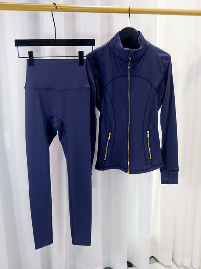 Gold Zipper Jacket and Yoga Pants Set, Sportswear, Quick-Dry and Breathable, Slimming and Lightweight, Tight-Fitting