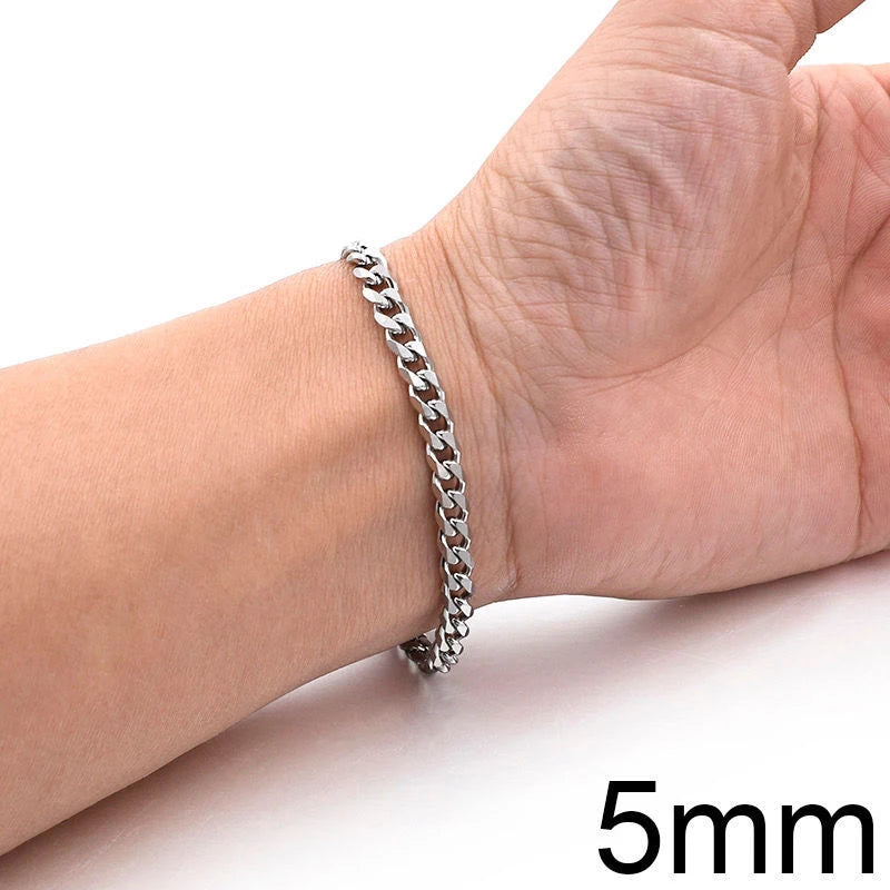 New Trendy Cuban Chain Men Bracelet Classic Stainless Steel 3/5/7/9Mm Width Chain Bracelet for Men Women Jewelry Gift
