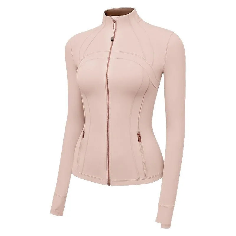 Women'S New Spring & Summer 2.0 Version Stand Collar Gold Zipper High Stretch Sports Jacket - Ideal for Outdoor Running Yoga