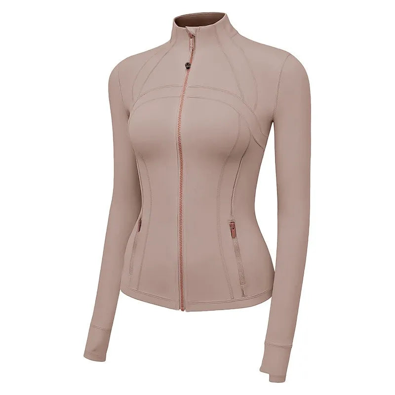Women'S New Spring & Summer 2.0 Version Stand Collar Gold Zipper High Stretch Sports Jacket - Ideal for Outdoor Running Yoga
