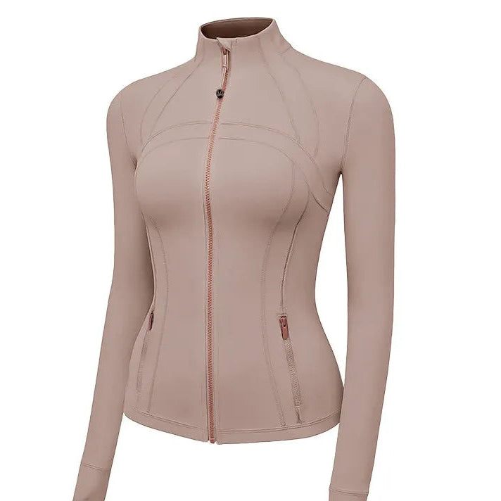 Women'S New Spring & Summer 2.0 Version Stand Collar Gold Zipper High Stretch Sports Jacket - Ideal for Outdoor Running Yoga