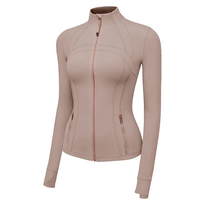 Women'S New Spring & Summer 2.0 Version Stand Collar Gold Zipper High Stretch Sports Jacket - Ideal for Outdoor Running Yoga