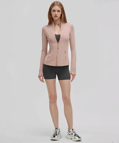 Women'S New Spring & Summer 2.0 Version Stand Collar Gold Zipper High Stretch Sports Jacket - Ideal for Outdoor Running Yoga