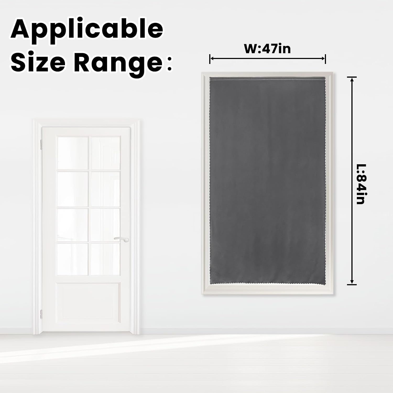Magic Tape Blackout Curtains for Bedroom No Drillng Self Adhesive Curtains No Rod Small Window, 47" W X 84" L, Grey, 1 Panel