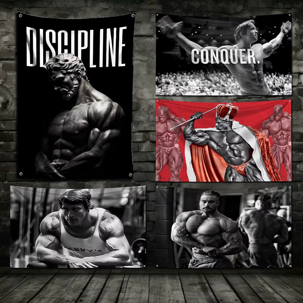 3X5 Ft Bodybuilding GYM Schwarzenegger Ronnie Flag Polyester Printing Banner for Garage Wall Out Door Decoration with Grommets