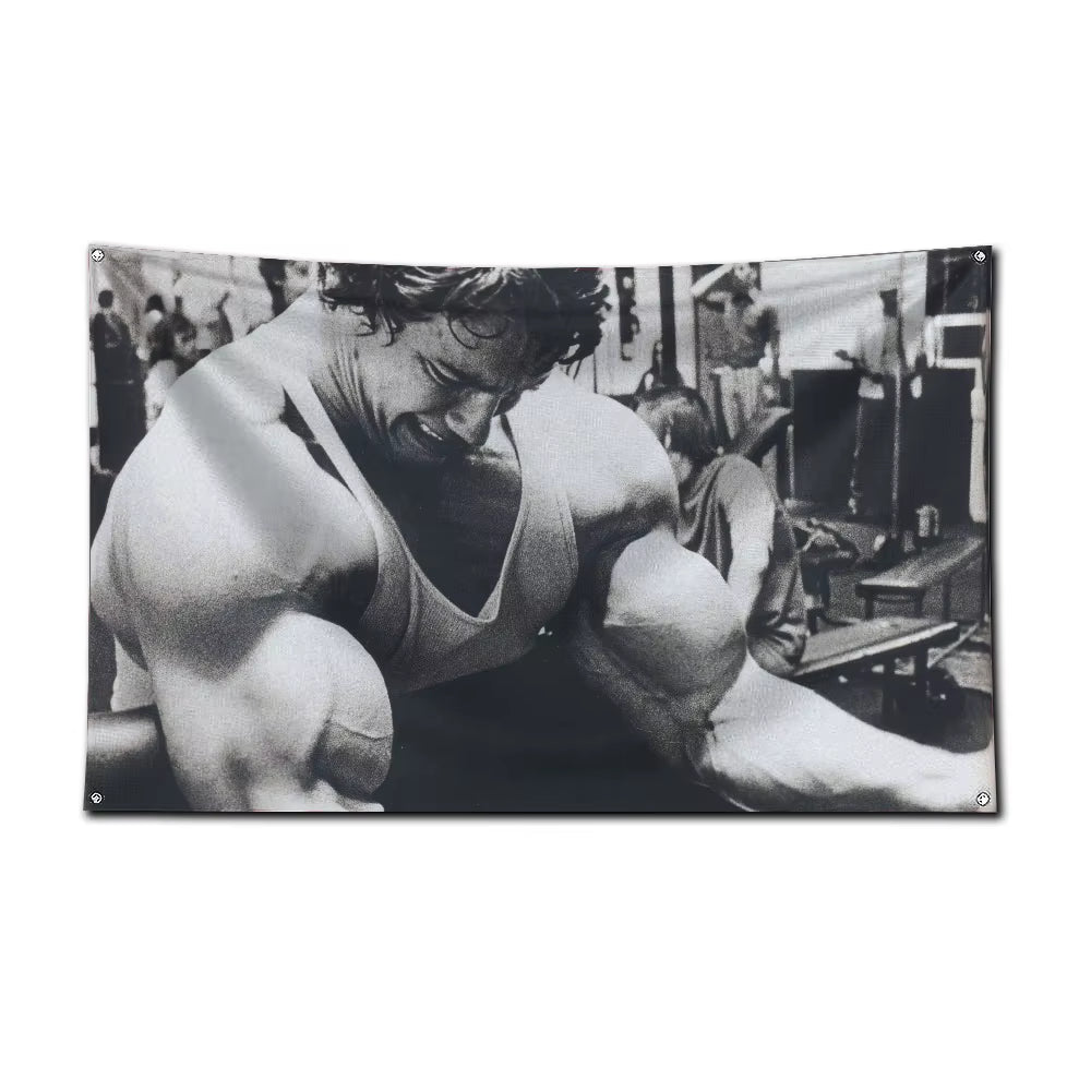 3X5 Ft Bodybuilding GYM Schwarzenegger Ronnie Flag Polyester Printing Banner for Garage Wall Out Door Decoration with Grommets