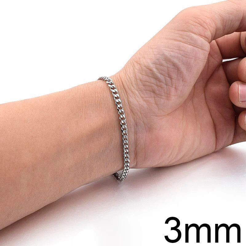 New Trendy Cuban Chain Men Bracelet Classic Stainless Steel 3/5/7/9Mm Width Chain Bracelet for Men Women Jewelry Gift