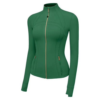 Women'S New Spring & Summer 2.0 Version Stand Collar Gold Zipper High Stretch Sports Jacket - Ideal for Outdoor Running Yoga
