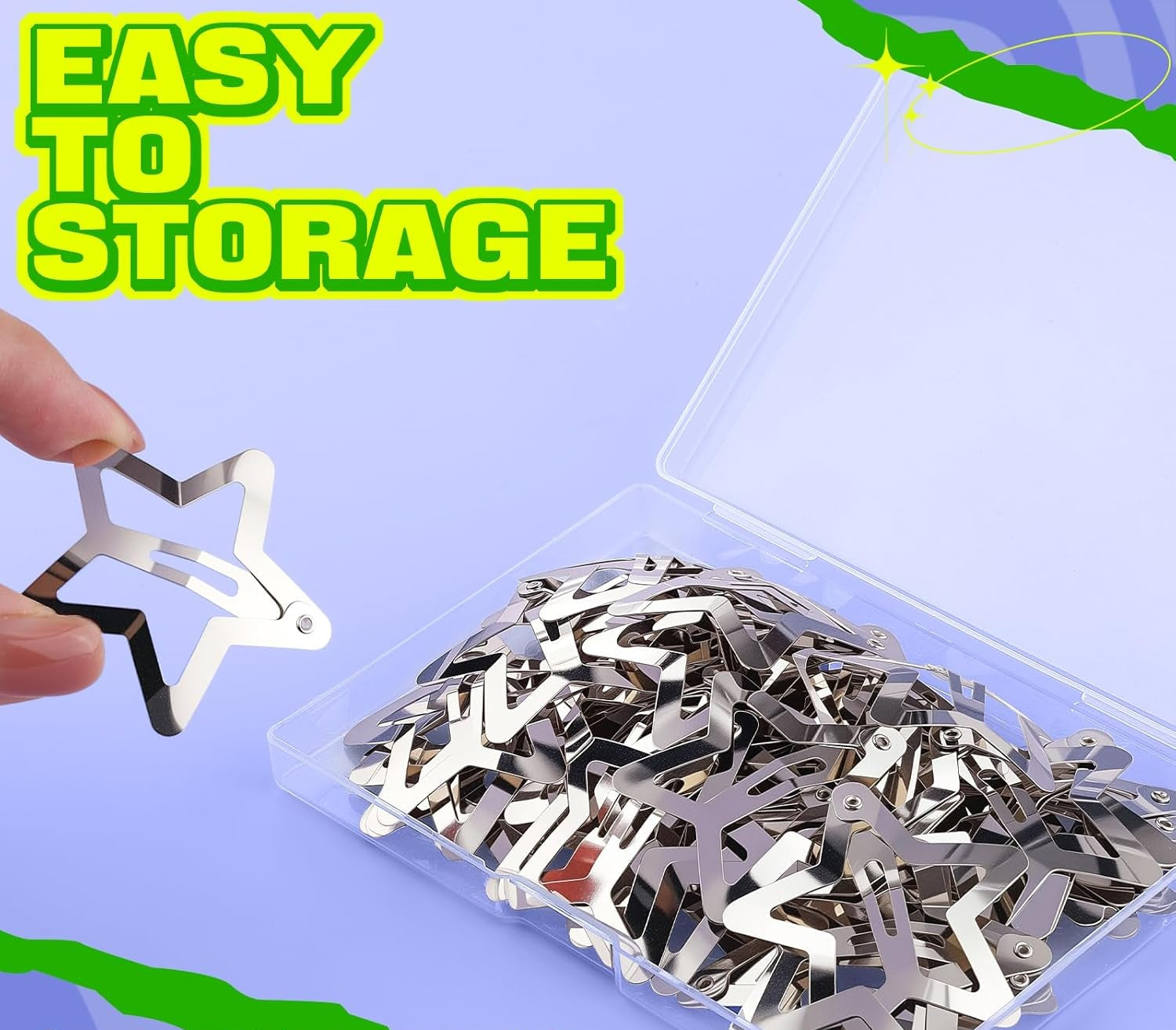 30 PCS 1.61" Star Hair Clips, Y2K Hair Accessories, Silver Clips for Girls Women, Rave Accessories, Non Slip Barrettes, Metal Snap Hair Clips