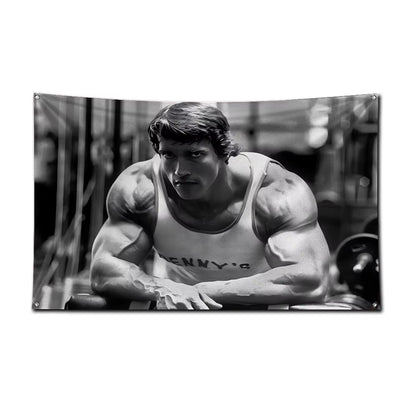 3X5 Ft Bodybuilding GYM Schwarzenegger Ronnie Flag Polyester Printing Banner for Garage Wall Out Door Decoration with Grommets