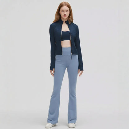 Women'S New Spring & Summer 2.0 Version Stand Collar Gold Zipper High Stretch Sports Jacket - Ideal for Outdoor Running Yoga