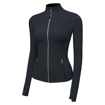 Women'S New Spring & Summer 2.0 Version Stand Collar Gold Zipper High Stretch Sports Jacket - Ideal for Outdoor Running Yoga